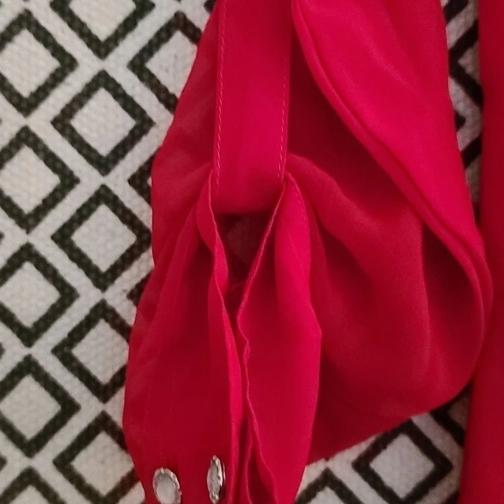 "Peach " Red long in back short in front blouse - Picture 3 of 5